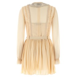'Tan Pleated Georgette Mini' dress