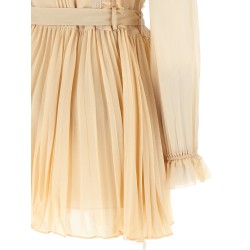 'Tan Pleated Georgette Mini' dress