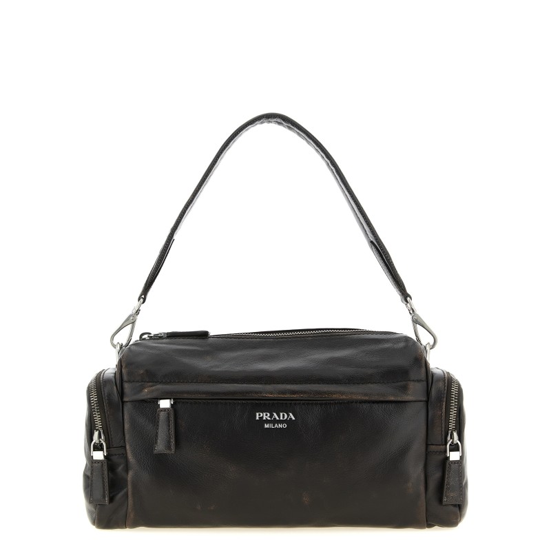 Aged effect nappa leather crossbody bag