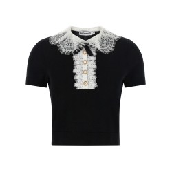 'Black Knit Lace Collar' top