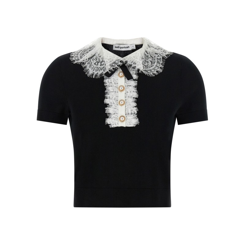 'Black Knit Lace Collar' top