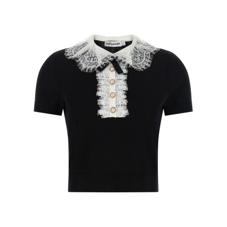 'Black Knit Lace Collar' top