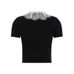'Black Knit Lace Collar' top