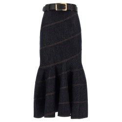 'Indigo Denim Belted Midi' skirt
