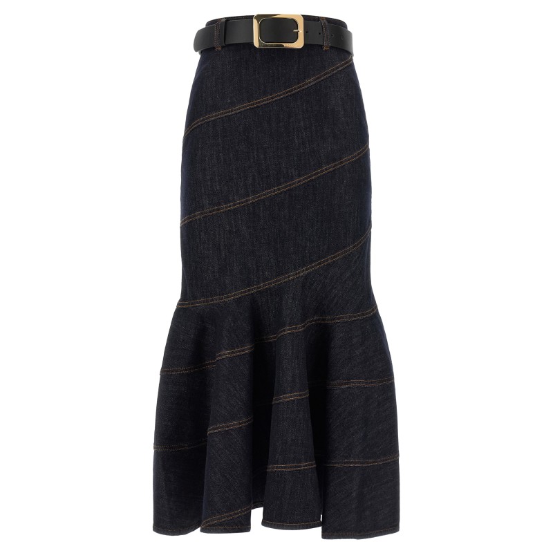 'Indigo Denim Belted Midi' skirt