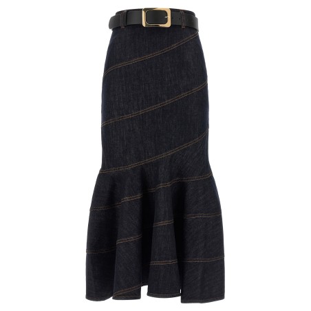 'Indigo Denim Belted Midi' skirt