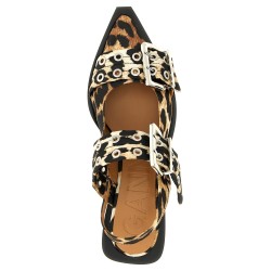 'Leopard Satin Feminine Buckle' slingback