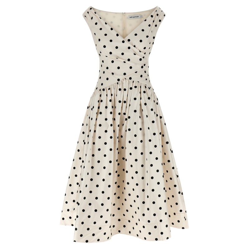 'Cream Polka Dot Cotton Midi' dress