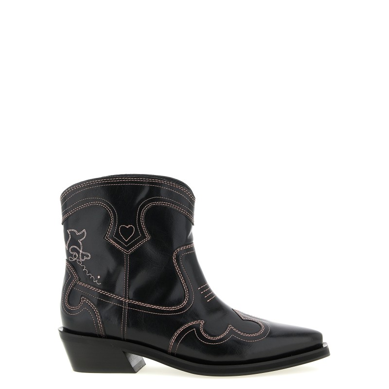 'Low Shaft Embroidered Western' ankle boots
