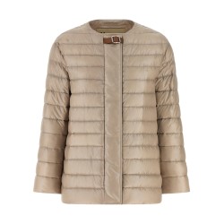Leather strap down jacket