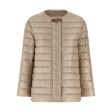 Leather strap down jacket