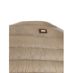 Leather strap down jacket