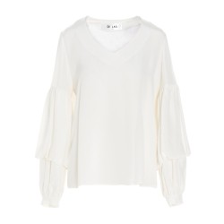 Puff-sleeve silk shirt