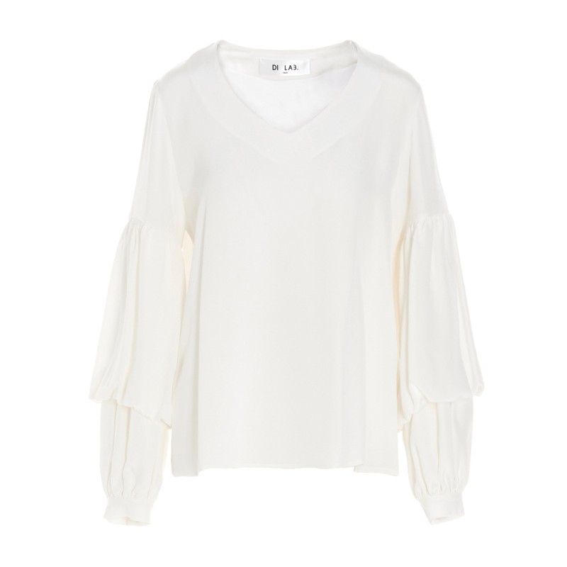 Puff-sleeve silk shirt
