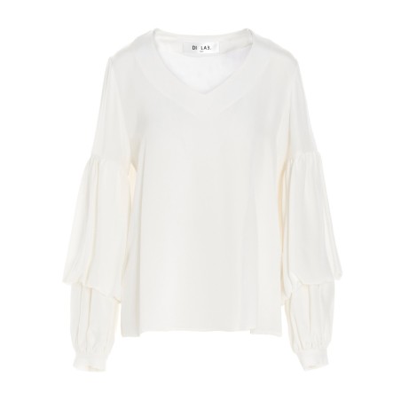 Puff-sleeve silk shirt