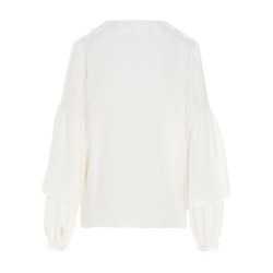 Puff-sleeve silk shirt