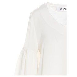 Puff-sleeve silk shirt