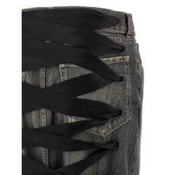 'Lace Up' denim skirt