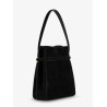 Belted suede bucket bag
