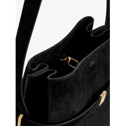 Belted suede bucket bag