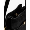 Belted suede bucket bag