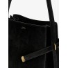 Belted suede bucket bag