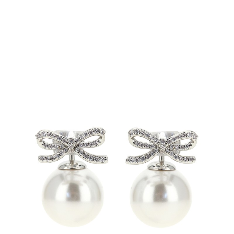 'Crystal Bow Pearl Back' earrings