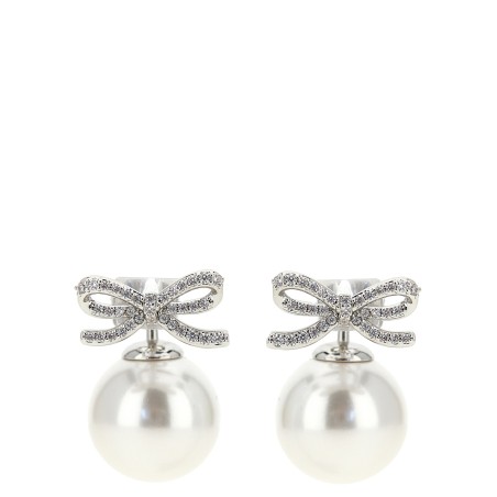 'Crystal Bow Pearl Back' earrings