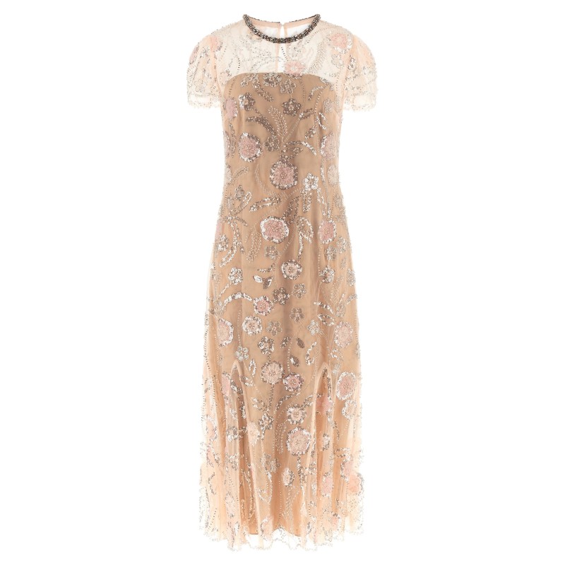 'Pink Flower Sequin Embellished Midi' dress