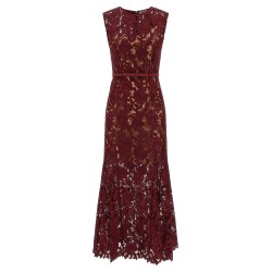 'Burgundy Guipure Lace Midi' dress