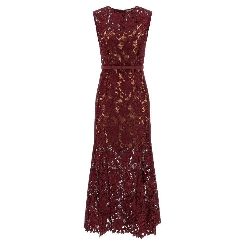'Burgundy Guipure Lace Midi' dress