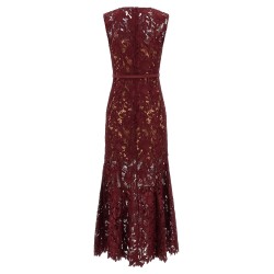 'Burgundy Guipure Lace Midi' dress