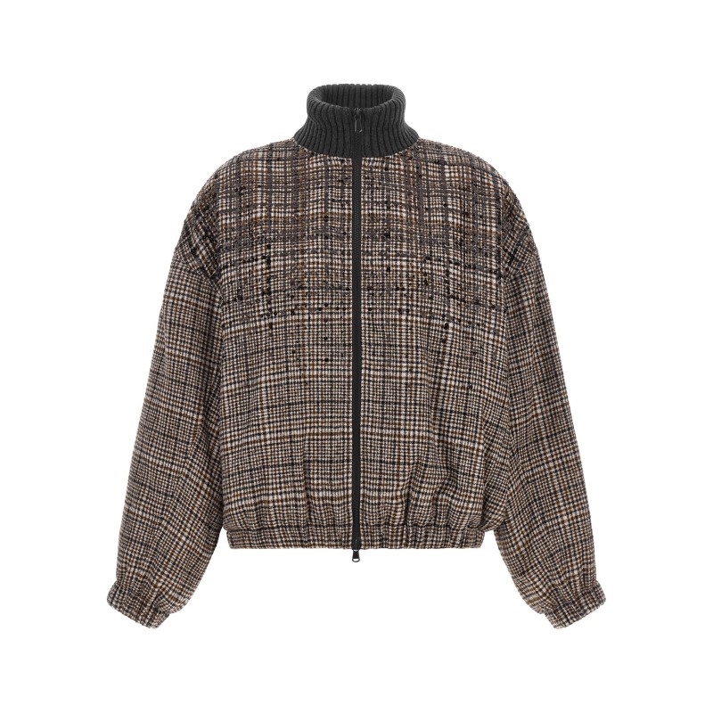 Sequin check bomber jacket