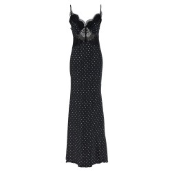 'Polka Dot Satin Lace Maxi' dress