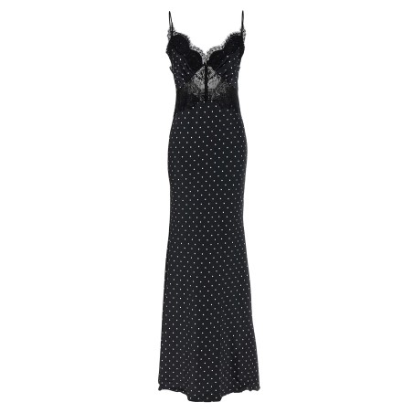 'Polka Dot Satin Lace Maxi' dress