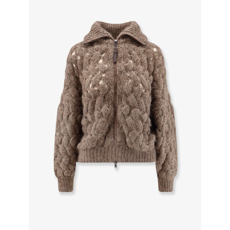 Perforated cardigan with micro-sequins