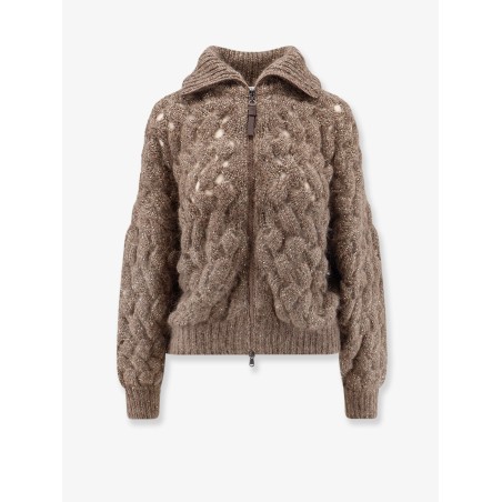 Perforated cardigan with micro-sequins