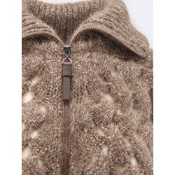 Perforated cardigan with micro-sequins