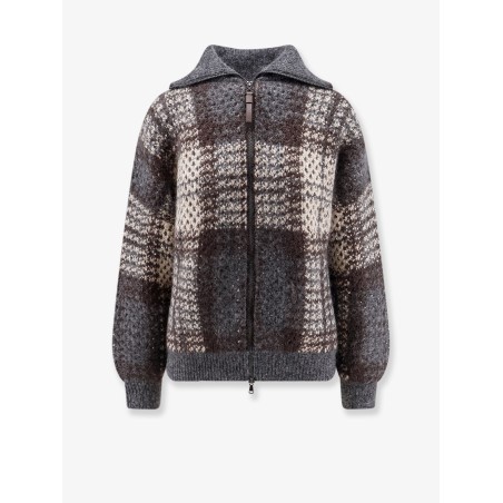 Cardigan with intarsia and micro-sequin embroidery