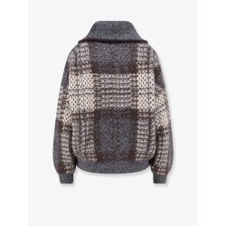Cardigan with intarsia and micro-sequin embroidery
