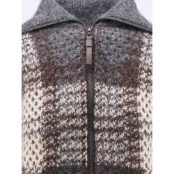 Cardigan with intarsia and micro-sequin embroidery