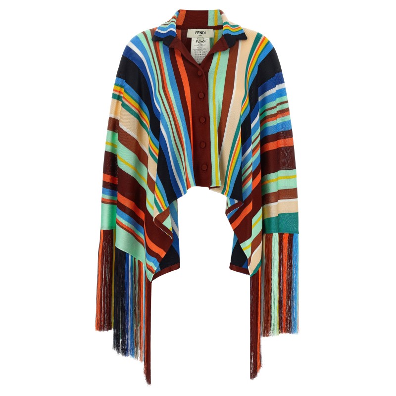 Striped poncho with fringes
