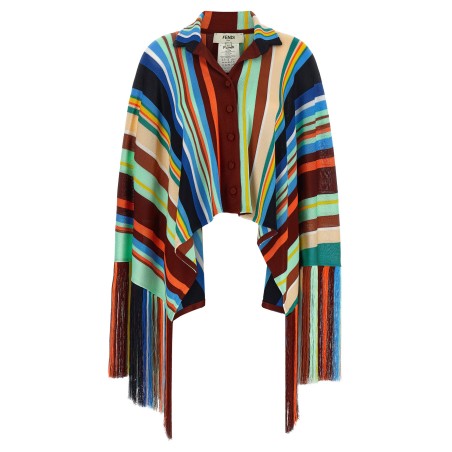 Striped poncho with fringes