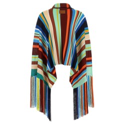 Striped poncho with fringes