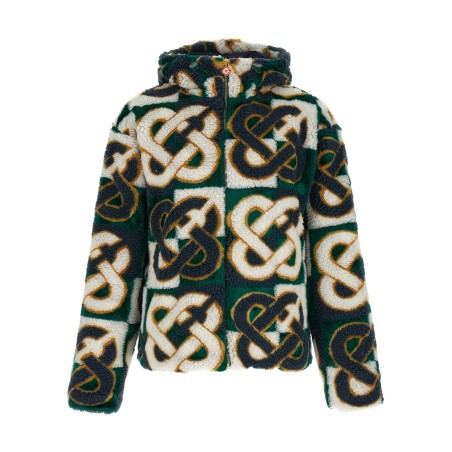 'Monogram' intarsia fleece jacket