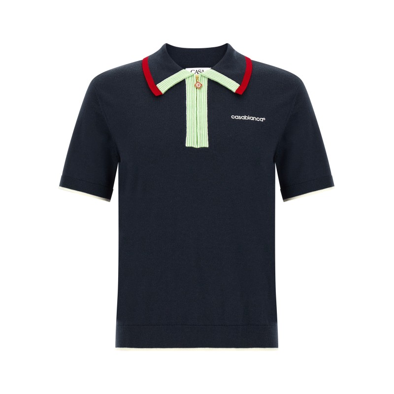 Knit polo shirt with zip