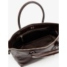 Leather handbag with embossed lettering logo