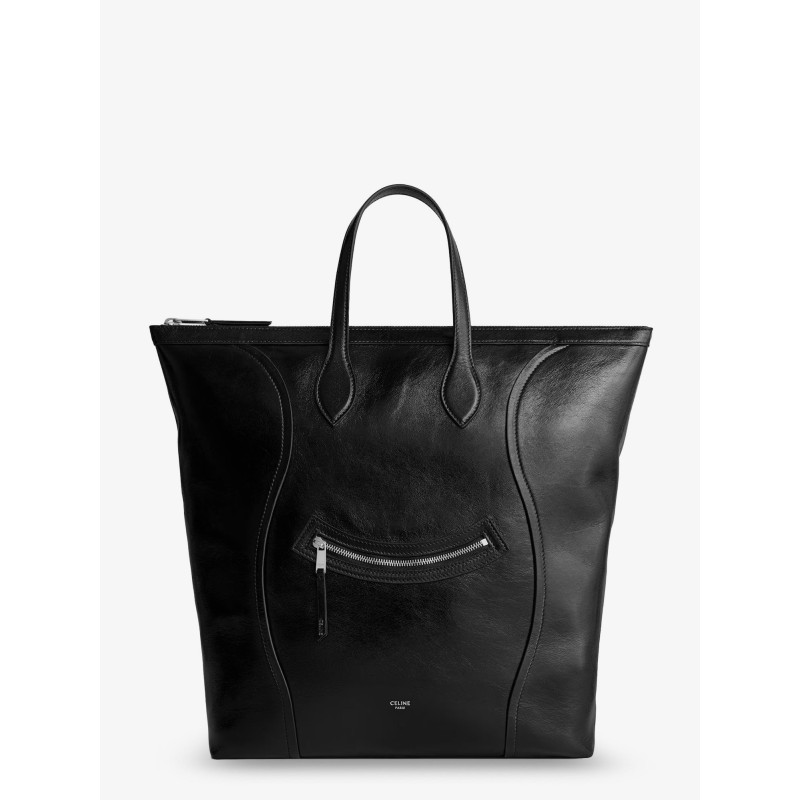 Cabas leather shopping bag with front logo