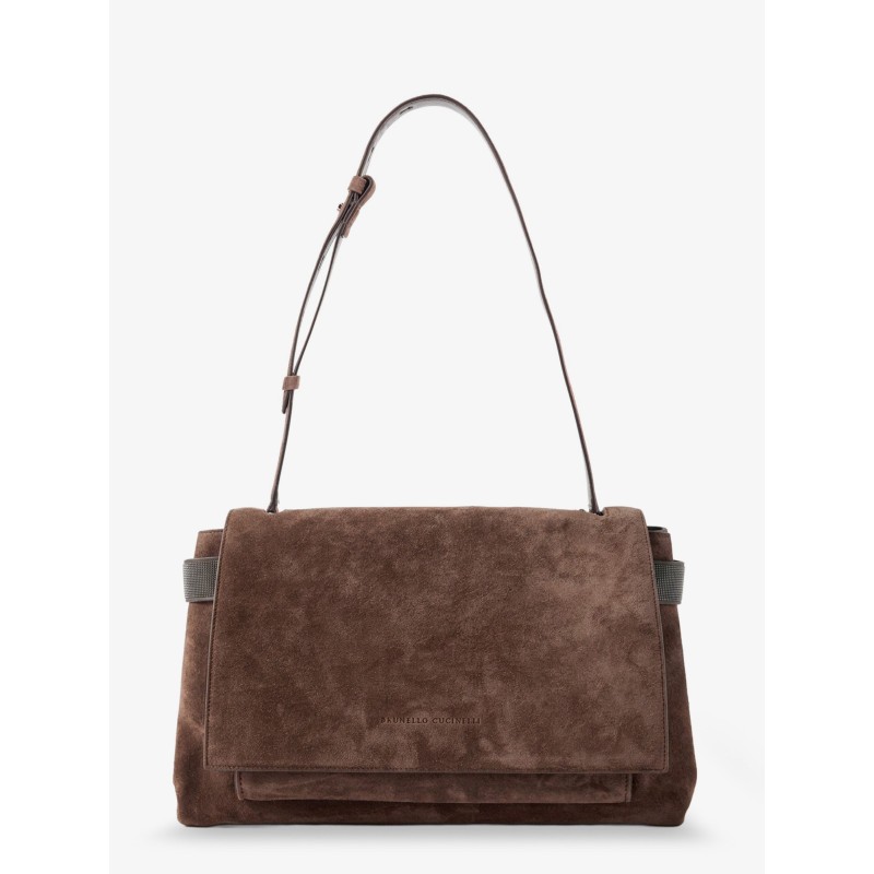 Suede crossbody bag with Monili details