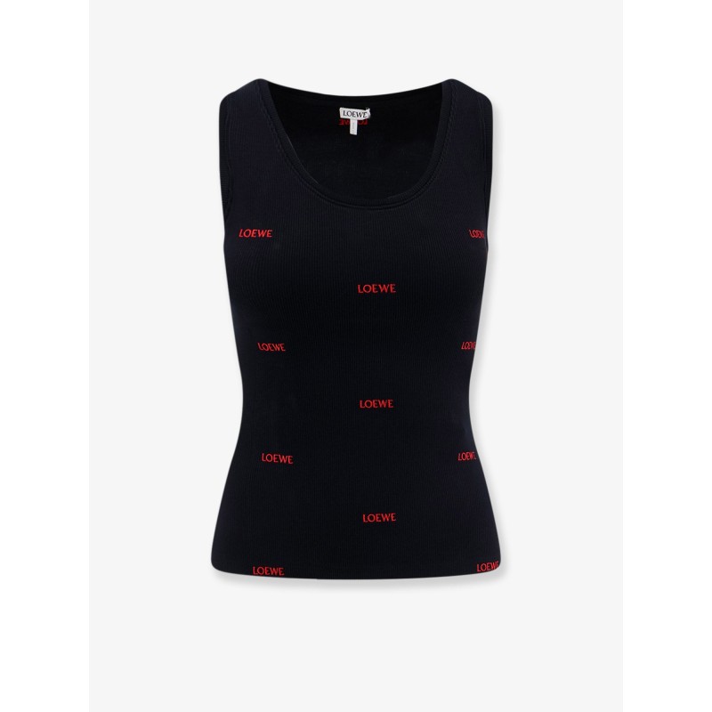 Cotton tank top with all-over logo lettering embroidery